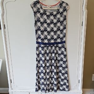 Boden Black and White Pleated Midi Dress